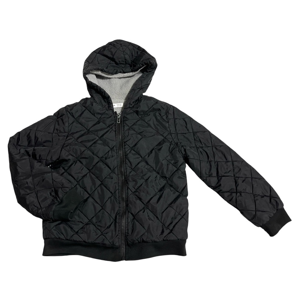 SHEIN Tween Boy Fashionable Casual Black Fleece Hooded Jacket For 10 Yrs Old